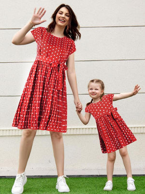 Kid's Polka Dot Waist Tie Dress-kakaclo-Red-XS-Très Elite