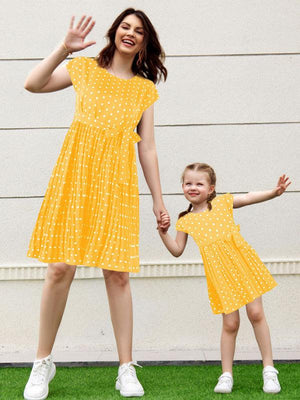 Kid's Polka Dot Waist Tie Dress-kakaclo-Yellow-XS-Très Elite