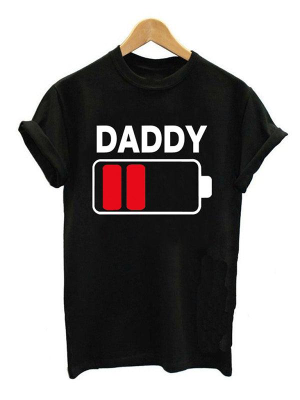 Men's DADDY battery print short-sleeved round neck T-shirt parent-child wear-kakaclo-Black-S-Très Elite