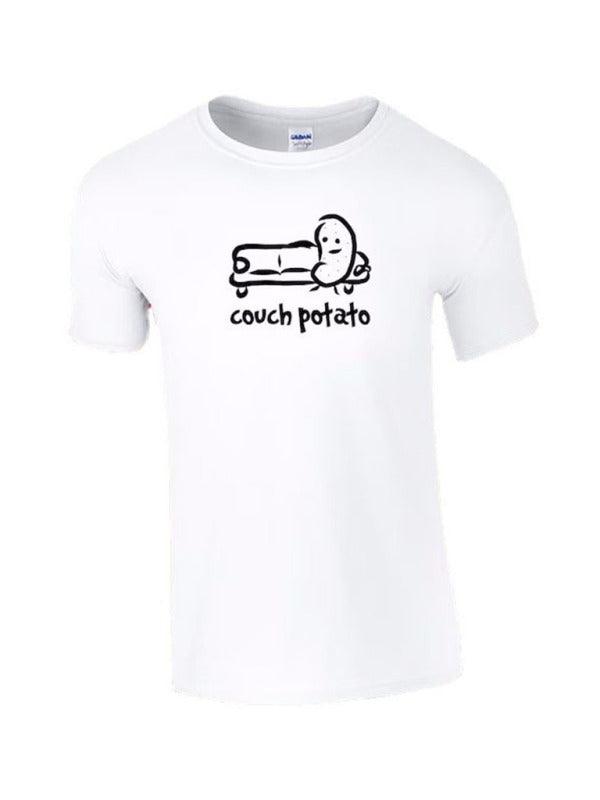 Men's COUCH POTATO Print Short Sleeve Round Neck T-Shirt Parent-child Wear-kakaclo-White-S-Très Elite