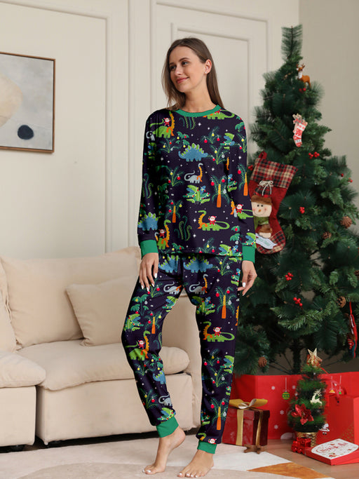 Festive Family Dino-Printed Christmas Pajama Set for Boys, Girls, and Parents