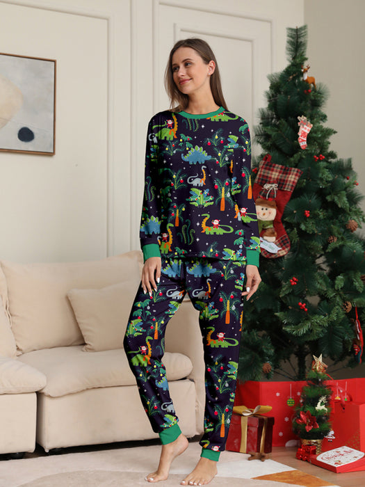 New printed family boys and girls dinosaur Christmas parent-child pajamas home clothes