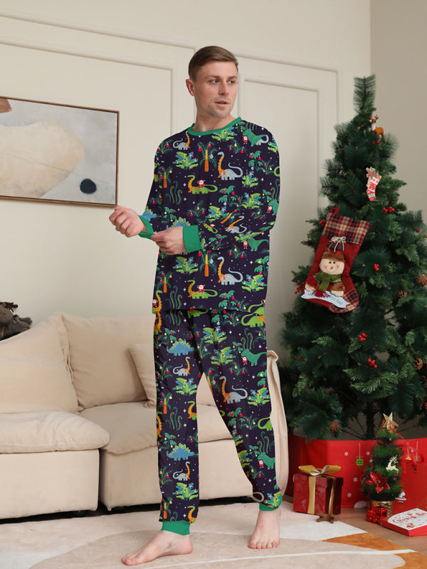 New printed family boys and girls dinosaur Christmas parent-child pajamas home clothes