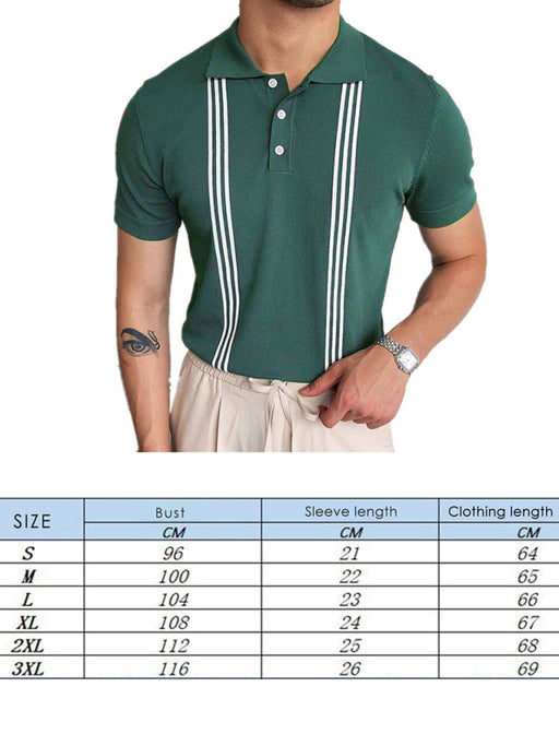 Green Striped Short Sleeve Slim Fit Polo Shirt