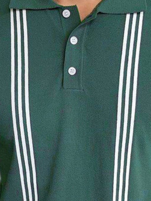 Green Striped Slim Fit Polo Shirt for Men - Versatile Spring-Summer Wear