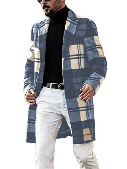 Stylish Men's Plaid Polyester Trench Coat for Timeless Elegance
