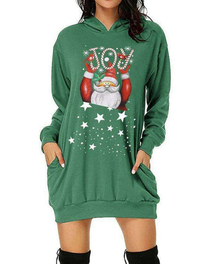 Charming Christmas Hooded Sweater Dress with Distinctive Print for Women