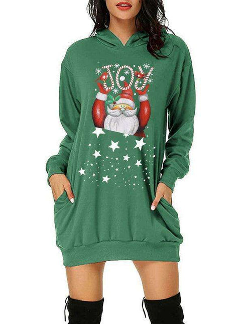 Charming Christmas Hooded Sweater Dress with Distinctive Print for Women