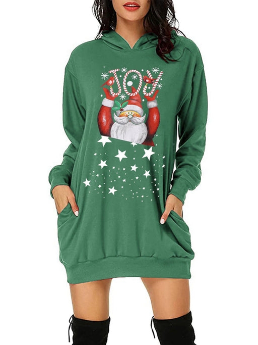 Women's Christmas Print Mid Length Hooded Sweater Dress
