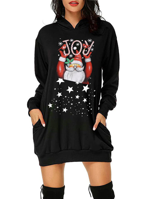 Festive Christmas Hooded Sweater Dress with Cozy Unique Print for Women