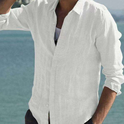 Classic White Linen Long Sleeve Dress Shirt for Men - A Must-Have Fashion Staple