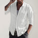 Men's Classic White Linen Button-Down Shirt - Versatile Long Sleeve Style