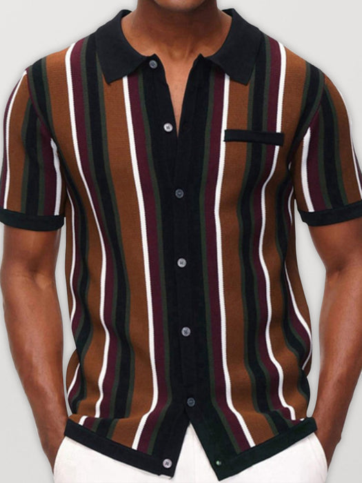 Effortless Style Men's Casual Striped Shirt with Lapel Collar