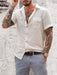 Men's Short Sleeve Double Pocket Casual Shirt - Comfortable Blend with Lapel Collar