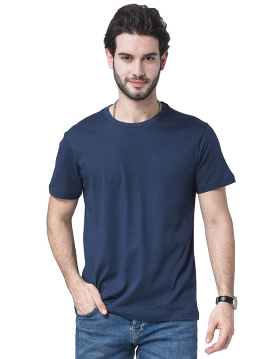 Casual Solid Color Cotton Tee for Men with Loose Fit and Short Sleeves