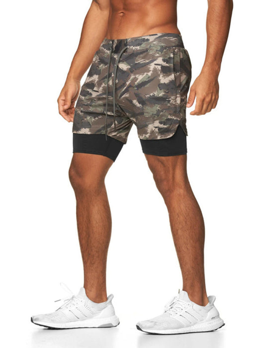 Men's Camo Print 2-in-1 Elastic Waist Sports Shorts
