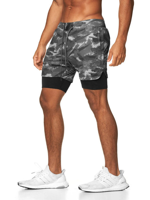 Men's Camouflage 2-in-1 Sports Shorts with Elastic Waist