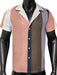 Color-Blocked Men's Striped Button-up Shirt with Short Sleeves