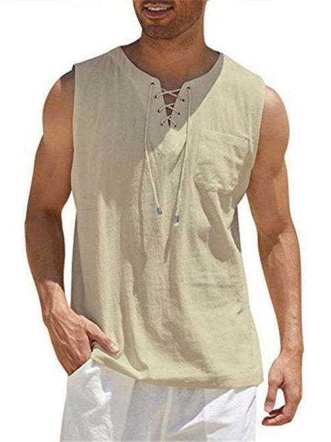 Lace-Up Sleeveless Athletic Tank Top - Stylish Casual Essential for Men