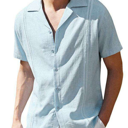 Summer Breeze Men's Striped Cotton-Linen Casual Button-Up Shirt for Effortless Style