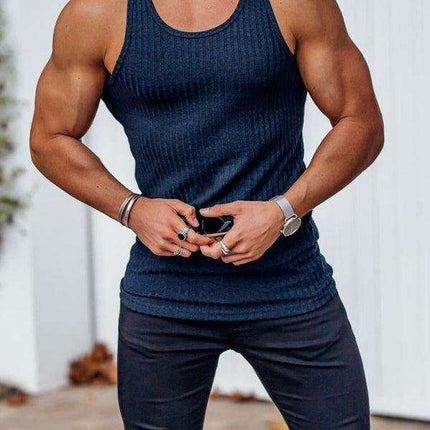 Stylish Vertical Stripes Men's Fitness Racerback Tank Top for Active Lifestyles