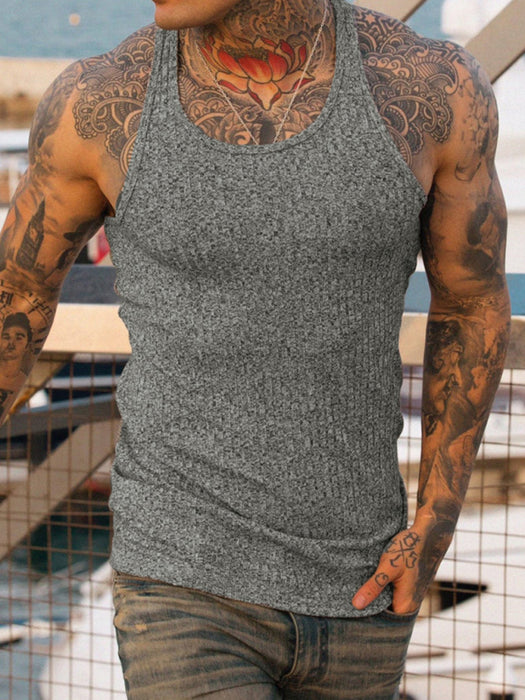 Slim Fit Knitted Vertical Stripes Men's Racerback Vest for Fitness and Sports