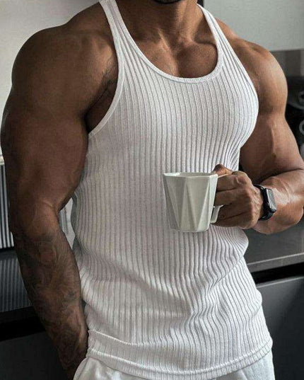 Stylish Vertical Stripes Men's Fitness Racerback Tank Top for Active Lifestyles