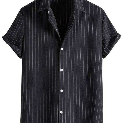 Trendy Casual Striped Short Sleeve Top for Men with Dropped Shoulder Design