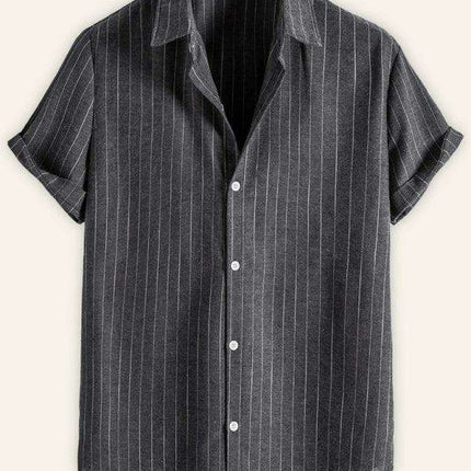 Trendy Casual Striped Short Sleeve Top for Men with Dropped Shoulder Design