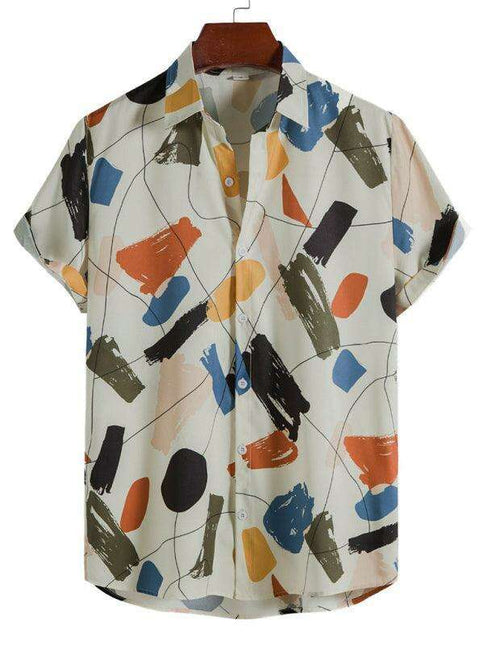 Edgy Urban Slim Fit Cotton Shirt with Striking White Graffiti Print - A Fashion Forward Choice