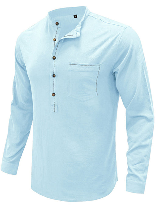 Solid Linen and Cotton Shirt for Men with Long Sleeves