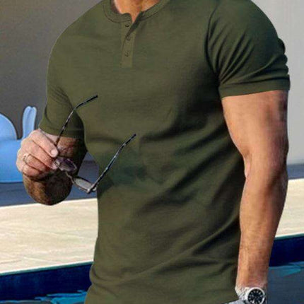 Men's Trendy Solid Henley Shirt with Dropped Shoulder Design for Summer Style