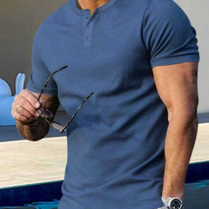 Men's Trendy Solid Henley Shirt with Dropped Shoulder Design for Summer Style