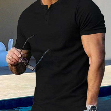 Men's Trendy Solid Henley Shirt with Dropped Shoulder Design for Summer Style