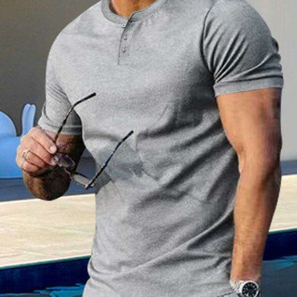 Men's Trendy Solid Henley Shirt with Dropped Shoulder Design for Summer Style