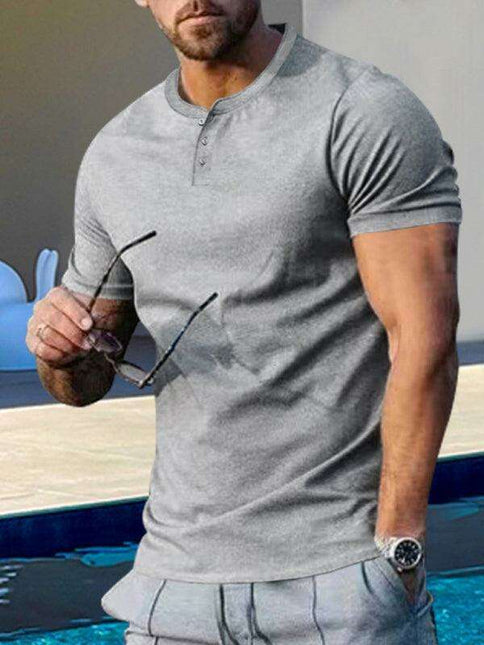 Men's Trendy Solid Henley Shirt with Dropped Shoulder Design for Summer Style