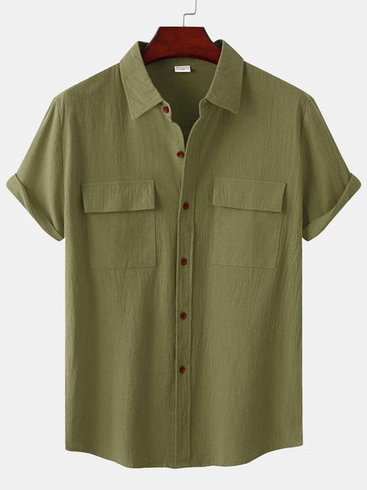 Men's Square Neck Linen Blend Leisure Shirt with Dropped Shoulder Sleeves