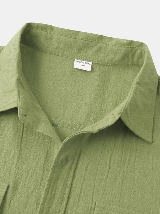 Men's Square Neck Linen Blend Leisure Shirt with Dropped Shoulder Sleeves