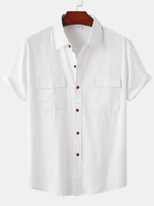 Men's Casual Solid Square Neck Linen Blend Shirt with Half Sleeves for Leisure