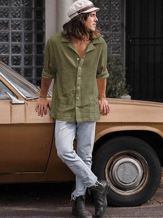 Jakoto | Men's Oversized Solid Color Lapel Long Sleeve Casual Shirt