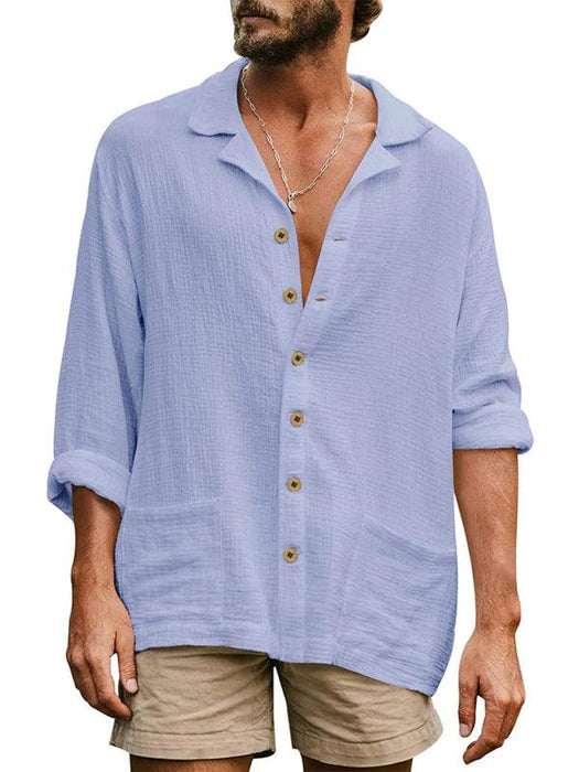 Jakoto | Men's Loose Plus Size Casual Lapel Long Sleeve Shirt Solid Color Shirt