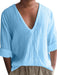 Jakoto | Men's Vibrant Solid Color V Neck Cotton T-Shirt with Relaxed Dropped Shoulder Sleeves