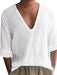 Jakoto | Men's Solid Color V Neck Cotton T-Shirt with Dropped Shoulder Sleeves