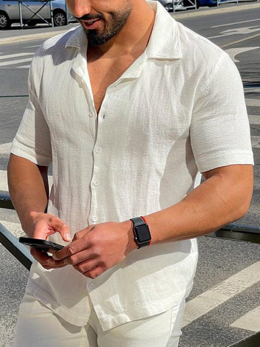 Stylish Men's Solid Color Short Sleeve Shirt with Lapel Collar