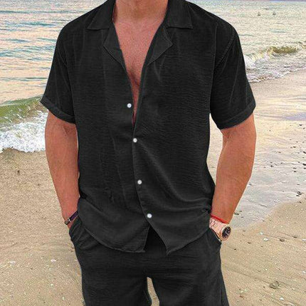 Men's Casual Summer Cotton Linen Suit Set with Lapel | Stylish Short Sleeve Shorts Outfit for Warm Weather Comfort