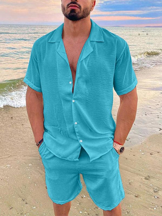 Summer Ready Men's Cotton Linen Suit Set with Lapel | Casual Short Sleeve Shorts Ensemble