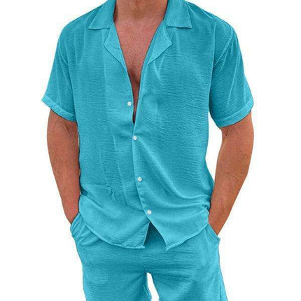 Men's Casual Summer Cotton Linen Suit Set with Lapel | Stylish Short Sleeve Shorts Outfit for Warm Weather Comfort