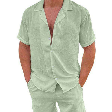 Men's Casual Summer Cotton Linen Suit Set with Lapel | Stylish Short Sleeve Shorts Outfit for Warm Weather Comfort