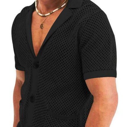 Men's Stylish Knit Cardigan Suit Set with Shorts for Casual Outings