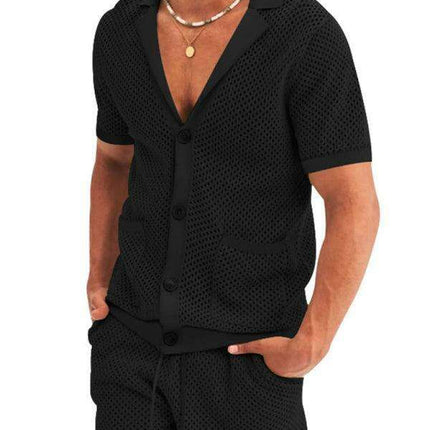 Men's Stylish Knit Cardigan Suit Set with Shorts for Casual Outings